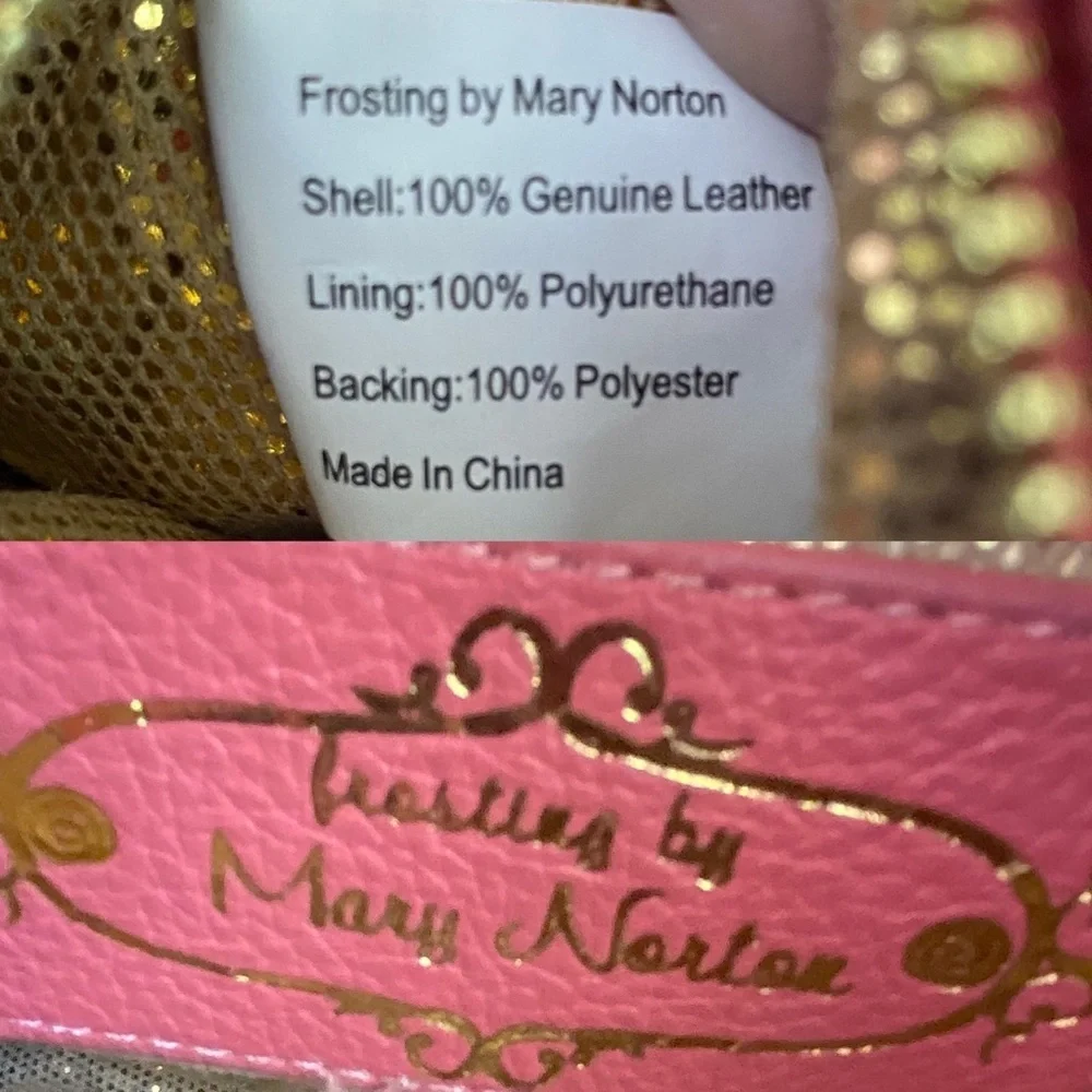 Frosting by Mary Norton Pink baguette, with tassels and Gold interior